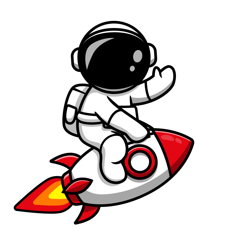 Astronauta da RedPillMkt buscando uma visão diferenciada usando um foguete